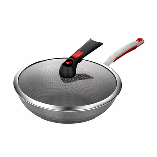 康尼菲钛钢316L医用级不锈钢炒锅平底无涂层蜂窝纹炒菜不粘锅双面