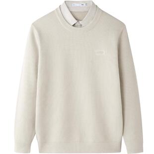 HLA/海澜之家轻商务含羊毛双领针织衫25秋冬新款黑色假两件毛衣男