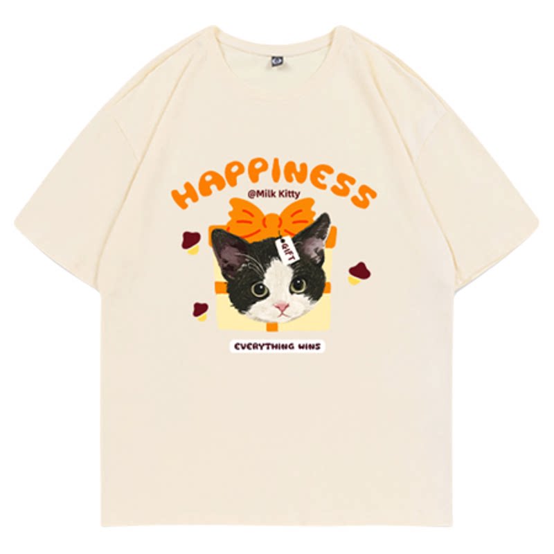 宠物定制t恤周边小猫咪来图定做杏色短袖宽松上衣夏季纯棉衣服diy