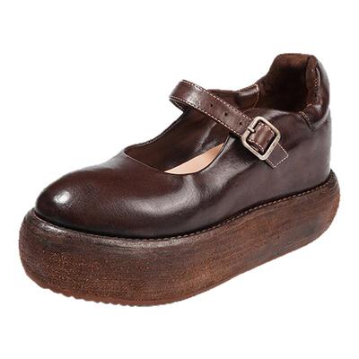 厚底不累脚水洗马皮玛丽珍鞋