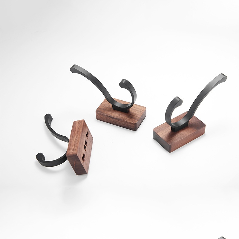 实木挂钩壁挂式墙上免打孔入户玄关胡桃挂衣钩试衣间衣帽门后粘钩