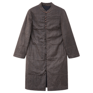 布小匠原创设计柞蚕丝提花香云纱棉衣女中长款2025冬季新款棉服