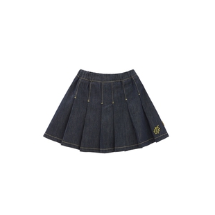 papa爬爬女童夏季牛仔百褶裙防走光半身裙百搭时髦裙子