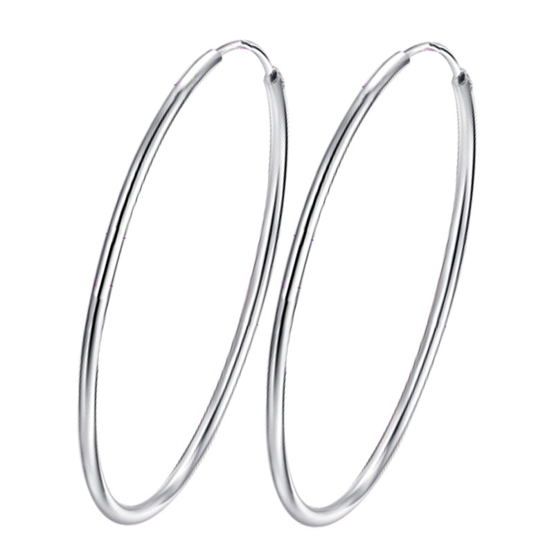 通体S999足银光面耳环简约素圈个性大耳圈耳坠气质圆形女假一赔十