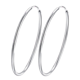 通体S999足银光面耳环简约素圈个性大耳圈耳坠气质圆形女假一赔十