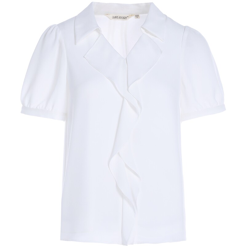 白色雪纺衬衫荷叶边法式上衣