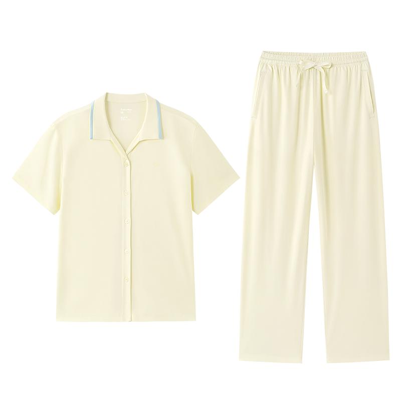 全棉時(shí)代女士家居服純棉睡衣女春夏短袖水光棉涼感居家服短袖外套