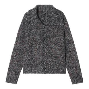 【混纺羊毛】Unvesno(UN)老钱中古风彩纱翻领纽扣高立领开衫毛衣