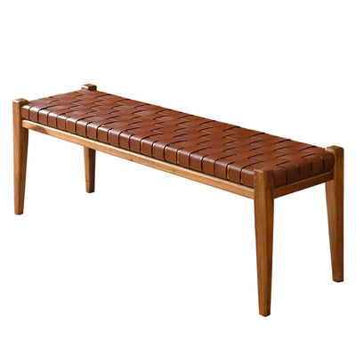 印尼进口实木真皮编织ins风餐凳