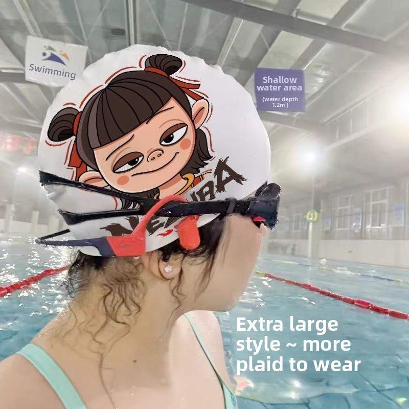 哪咤夏季女孩防水泳帽加码儿童长发舒适硅胶护耳成人大头围男性