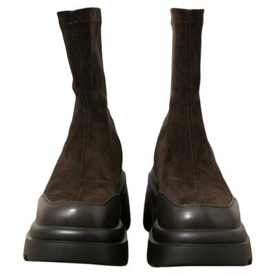 西町村屋摩登复古风低帮靴女鞋新款通勤感拼接粗跟短靴XHAD20019