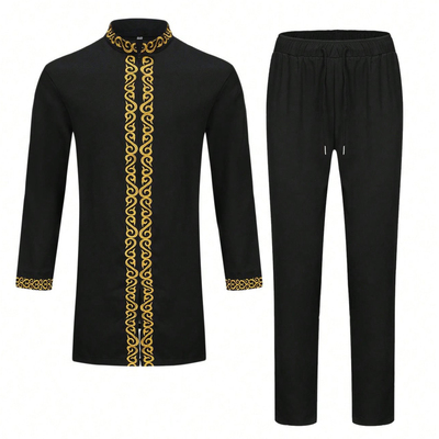 非洲男士刺绣立领穆斯林礼服套装