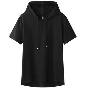 续点连帽短袖t恤男薄款修身纯棉潮流带帽卫衣运动上衣服潮牌夏季