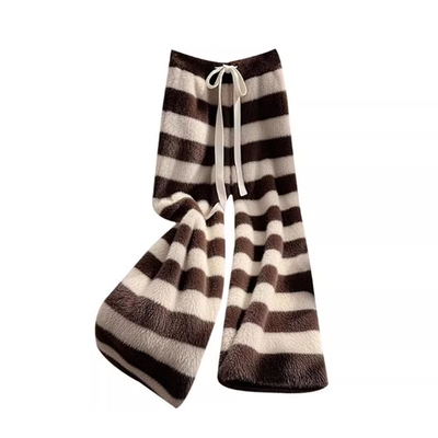 秋冬慵懒松弛感休闲条纹毛绒长裤