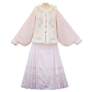 池禾原创【冬日暖暖】明制圆领比甲汉服女马面裙秋冬日常保暖套装