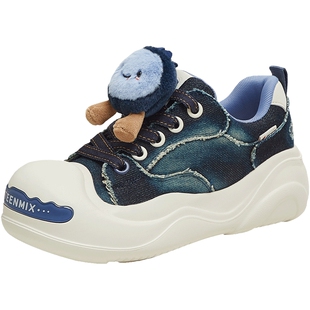 吴宣仪天美意水果团子厚底增高大头鞋加绒运动板鞋女秋新款小白鞋