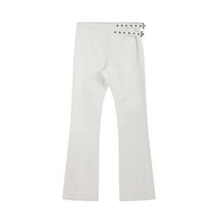 noEmosen（noE)粗织竹节纹修身铆钉绑带13盎司纯白微喇牛仔裤