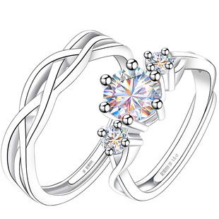 999纯银情侣对戒莫桑钻银戒指求婚订婚结婚钻戒999足银情侣款一对