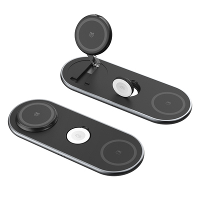 利乐普三合一MagSafe磁吸无线充电器qi2.0快充15W折叠收纳金属边框适用iPhone17Pro/Air手表iwatch10充电支架