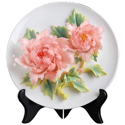 陶瓷牡丹挂盘摆件客厅电视柜装饰