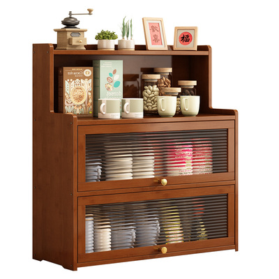 桌面置物架家用客厅厨房餐具收纳柜复古茶杯架小型台面防尘储物架