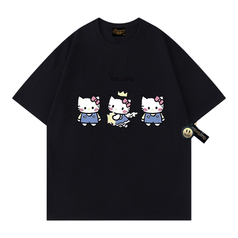 drew笑脸美式kitty潮牌纯棉t恤衫