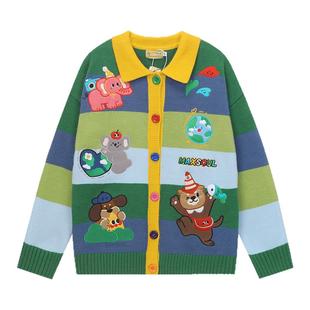 M.FOUR美式复古卡通刺绣针织开衫男女情侣宽松休闲毛衣外套