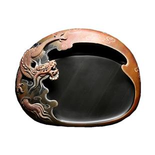 【孤品 一物一图】非遗大师作品/中华龙/老坑砚台手工雕刻制作天然金皮原石歙砚台高档老坑收藏送礼佳品