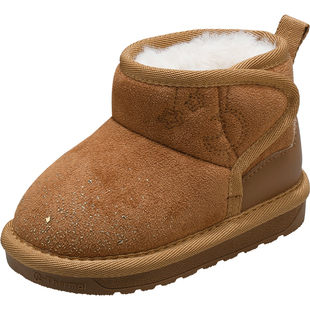 牧童宝宝雪地靴2025冬季新款女童加厚保暖黑色大棉鞋加绒幼童鞋子