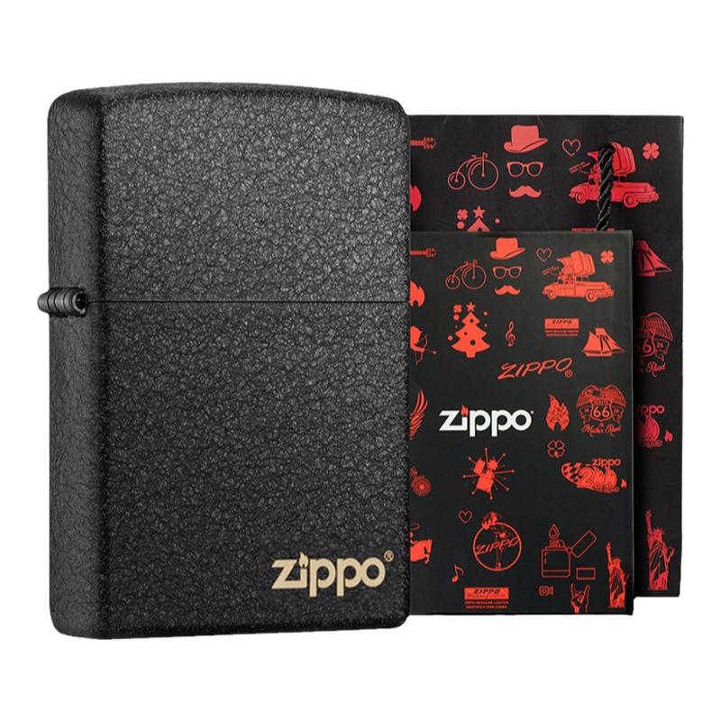 Zippo官方旗舰店Zippo打火机黑裂漆礼盒套装送男友正品生日礼物