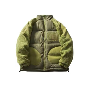 WHXS羊毛羔拼接棉服拼接工装棉服外套男女情侣复古潮牌加厚面包服