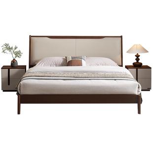 全友家居新中式胡桃木色科技皮软包床1米8双人床主卧室家具1米5床