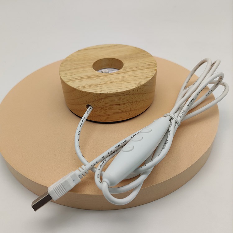 实木led底座rgb玻璃莲花发光小夜灯橡胶木台灯木质灯饰配件木制