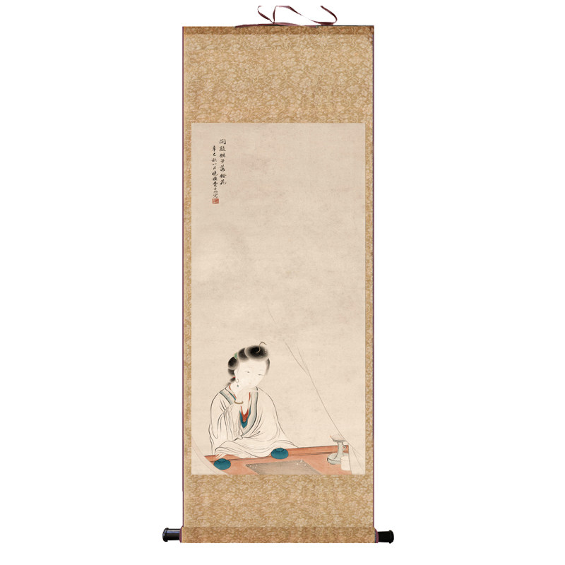 望海楼图丝绸卷轴画复古国画中式山水花鸟画轴装饰画客厅书房挂画