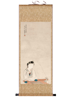 望海楼图丝绸卷轴画复古国画中式山水花鸟画轴装饰画客厅书房挂画