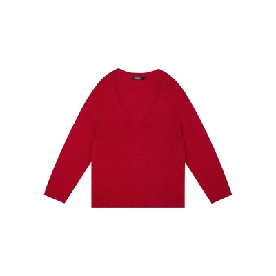 秋冬宽松羊毛v领毛衣外套