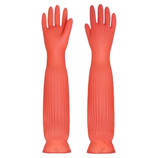 加长橡胶手套加绒加厚乳胶家务洗碗防水厨房清洁55CM耐用型一体绒