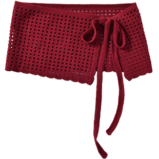 红色镂空针织方巾腰带女2026新款复古腰封屁帘高级感装饰腰间配饰