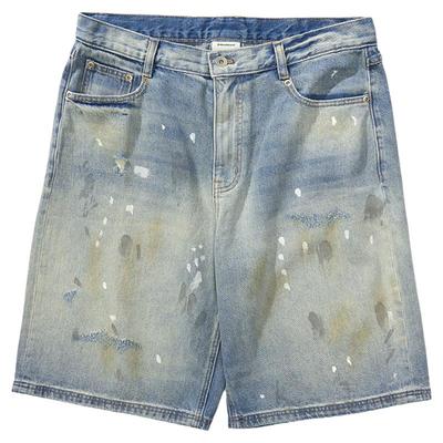 Monterest黄泥脏洗刺绣牛仔短裤