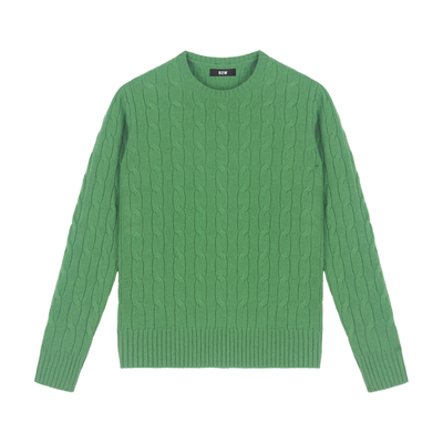 R2W美式经典浅色系蓝色复古麻花羊毛衫米白修身黄绿色软糯针织衫