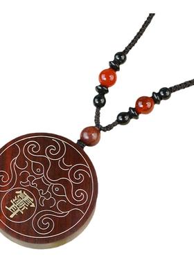 高档创意道家科檀木镶银紫薇讳吊坠男女平安吊坠九尾狐项链饰品