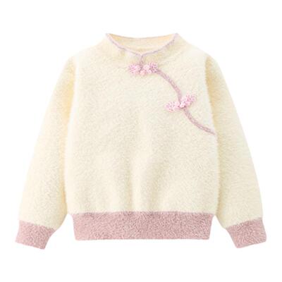 水貂绒毛衣童装拜年服红色中式