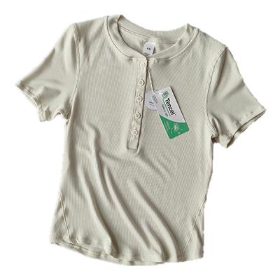 断码莫代尔亨利衫运动健身短袖女跑步普拉提训练显瘦瑜伽服T恤