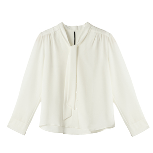 LIMON高智感通勤气质飘带衬衫面试职业夏装新款长袖衬衫白色上衣