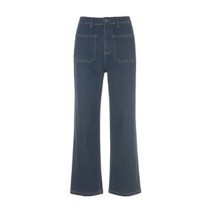 wana try法式复古口袋九分牛仔法棍裤小个子友好2025冬季新款女裤