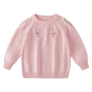 女童毛线衣秋冬女孩针织衫小宝宝保暖打底衫圆领红色上衣儿童毛衣