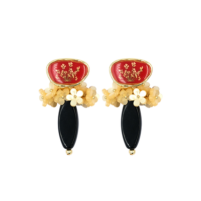 BOMBCACA飞花令系列 墨梅 原创新中式复古新年花朵气质红色耳环女