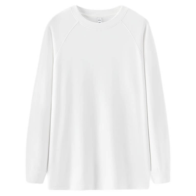 森马长袖T恤女中长款宽松发热纯色插肩袖2025冬新款抓毛开叉上衣