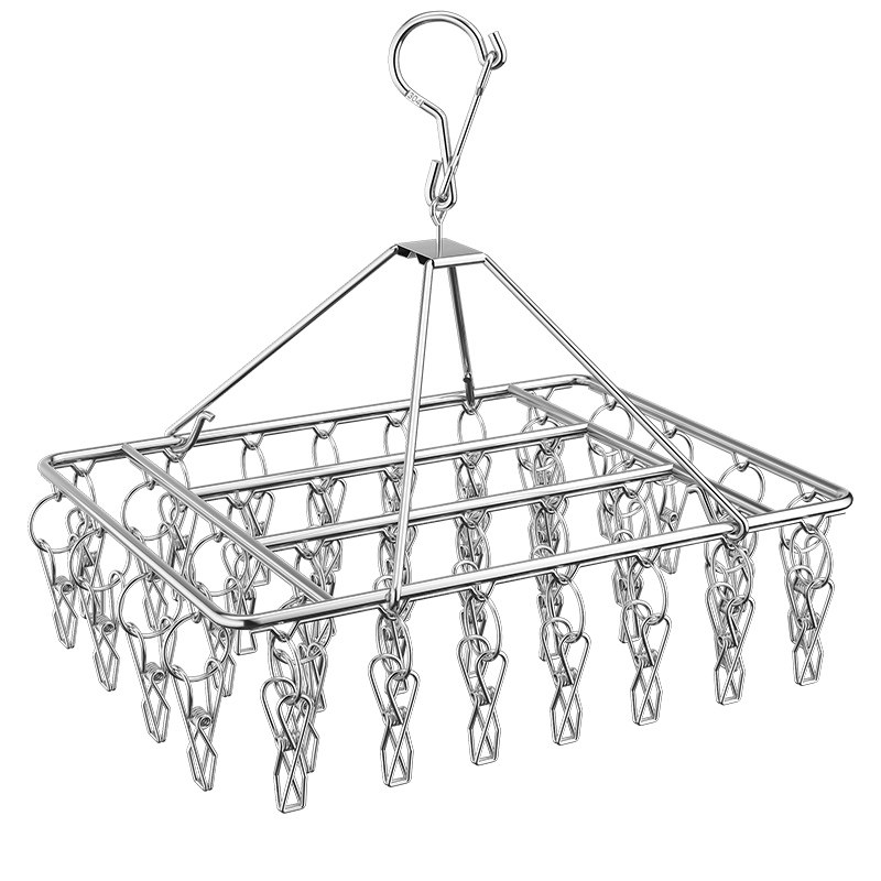 304特粗不锈钢晾衣架多夹子家用防风晾衣夹多功能挂钩衣架晒袜子