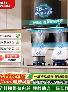 威力抽油烟机家用厨房顶侧三吸变频增压大吸力自动清洗油烟机